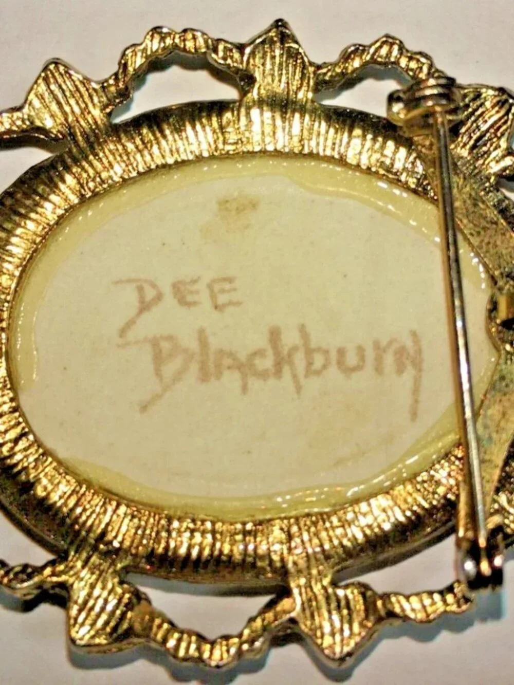 Vintage Bird And Nest Hand Painted Signed On Porcelain Brooch-Pendant